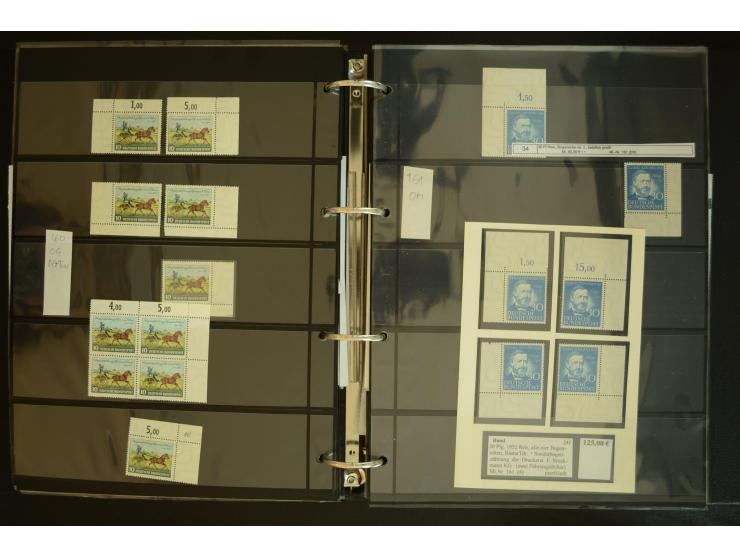 1949/95, postfrische Spezialsammlung, fast ausschließlich Rand- und vor allem Eckrandstücke, dabei auch Paare und 4er-Blocks,