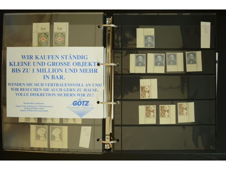 1949/95, postfrische Spezialsammlung, fast ausschließlich Rand- und vor allem Eckrandstücke, dabei auch Paare und 4er-Blocks,