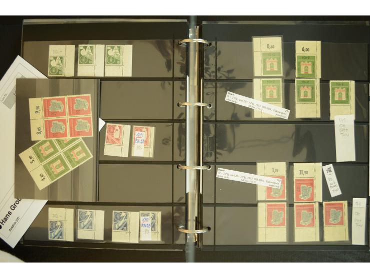 1949/95, postfrische Spezialsammlung, fast ausschließlich Rand- und vor allem Eckrandstücke, dabei auch Paare und 4er-Blocks,