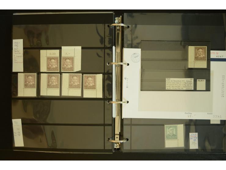 1949/95, postfrische Spezialsammlung, fast ausschließlich Rand- und vor allem Eckrandstücke, dabei auch Paare und 4er-Blocks,