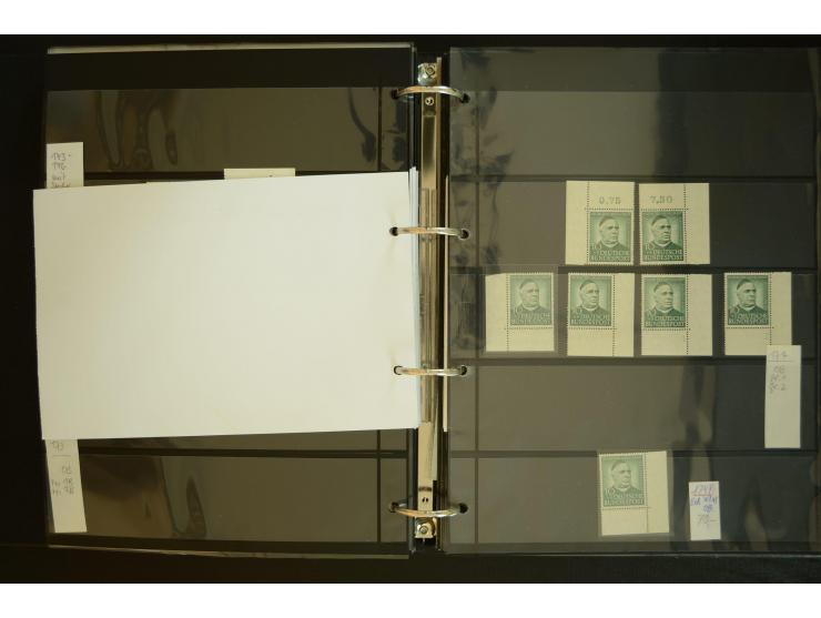 1949/95, postfrische Spezialsammlung, fast ausschließlich Rand- und vor allem Eckrandstücke, dabei auch Paare und 4er-Blocks,