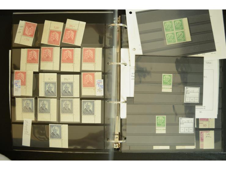 1949/95, postfrische Spezialsammlung, fast ausschließlich Rand- und vor allem Eckrandstücke, dabei auch Paare und 4er-Blocks,