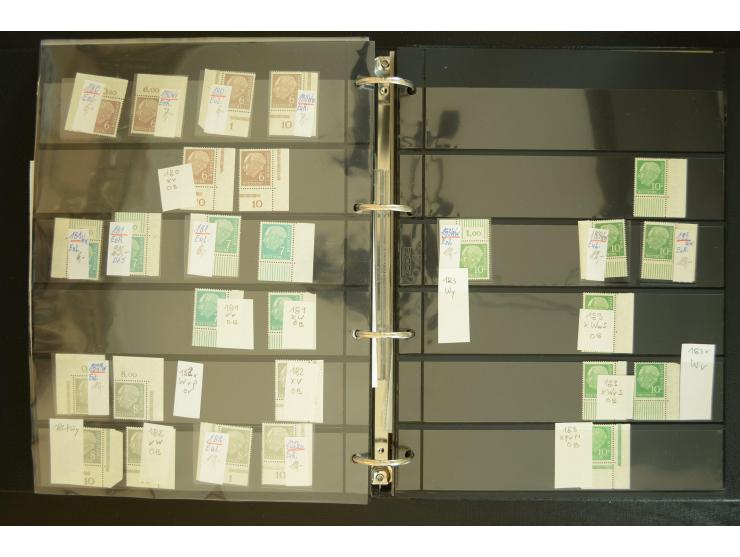 1949/95, postfrische Spezialsammlung, fast ausschließlich Rand- und vor allem Eckrandstücke, dabei auch Paare und 4er-Blocks,