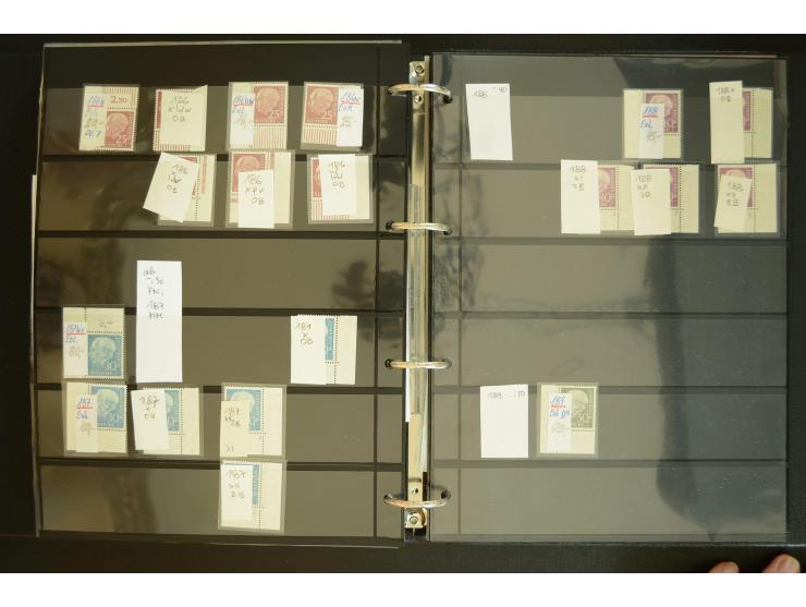 1949/95, postfrische Spezialsammlung, fast ausschließlich Rand- und vor allem Eckrandstücke, dabei auch Paare und 4er-Blocks,