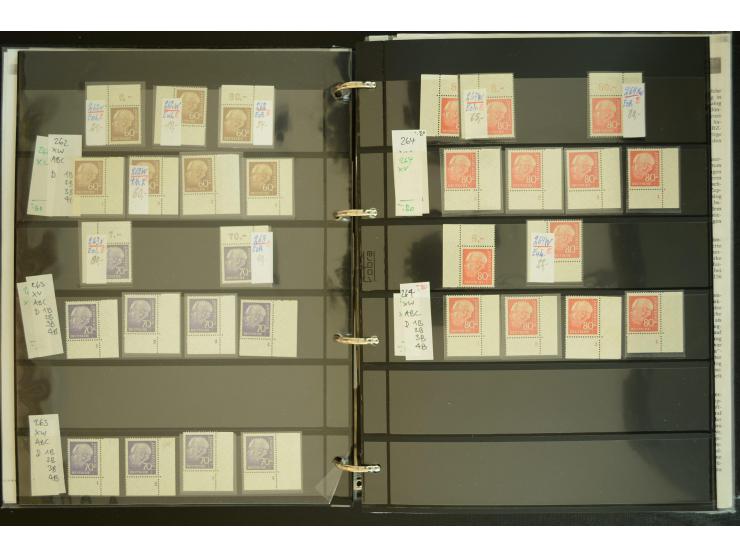 1949/95, postfrische Spezialsammlung, fast ausschließlich Rand- und vor allem Eckrandstücke, dabei auch Paare und 4er-Blocks,
