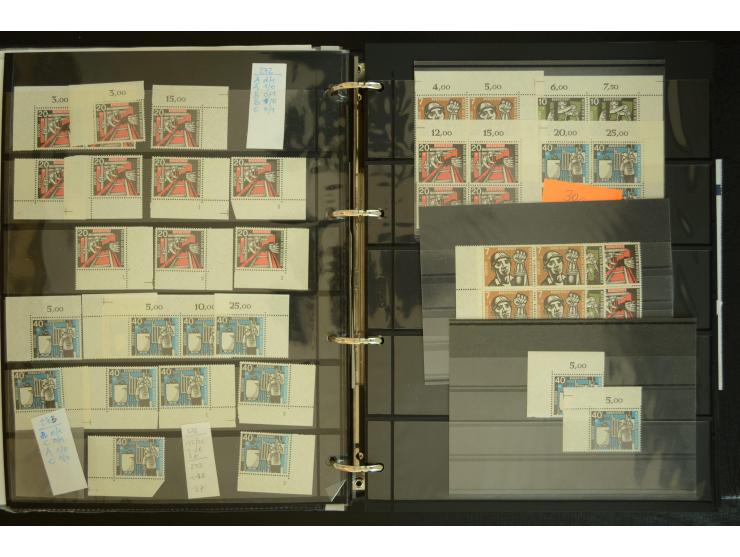 1949/95, postfrische Spezialsammlung, fast ausschließlich Rand- und vor allem Eckrandstücke, dabei auch Paare und 4er-Blocks,