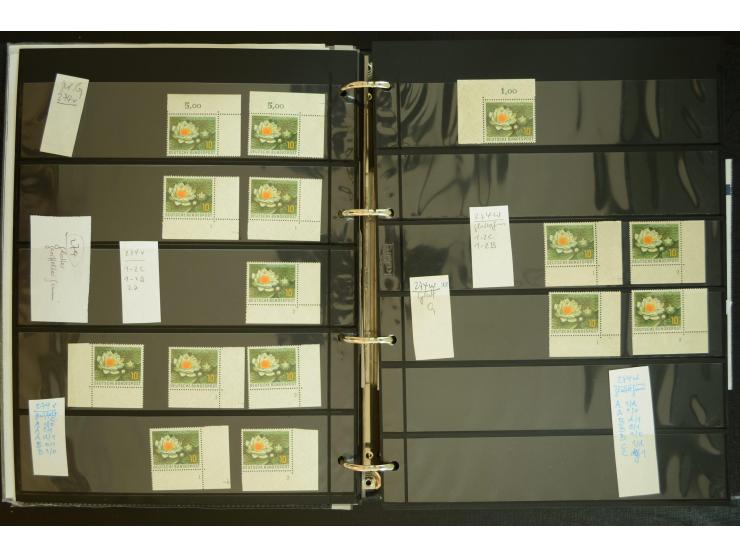 1949/95, postfrische Spezialsammlung, fast ausschließlich Rand- und vor allem Eckrandstücke, dabei auch Paare und 4er-Blocks,