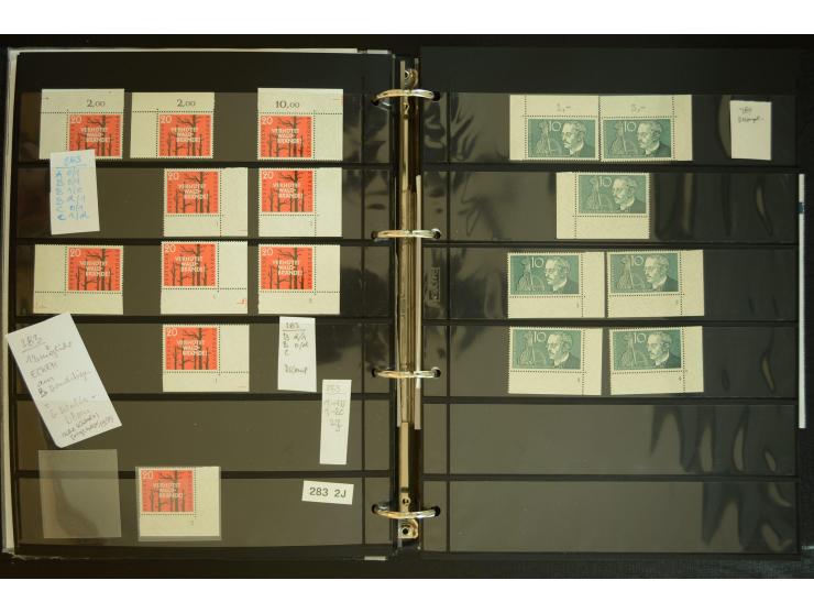 1949/95, postfrische Spezialsammlung, fast ausschließlich Rand- und vor allem Eckrandstücke, dabei auch Paare und 4er-Blocks,