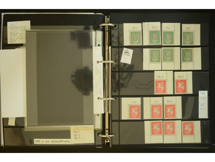 1949/95, postfrische Spezialsammlung, fast ausschließlich Rand- und vor allem Eckrandstücke, dabei auch Paare und 4er-Blocks,