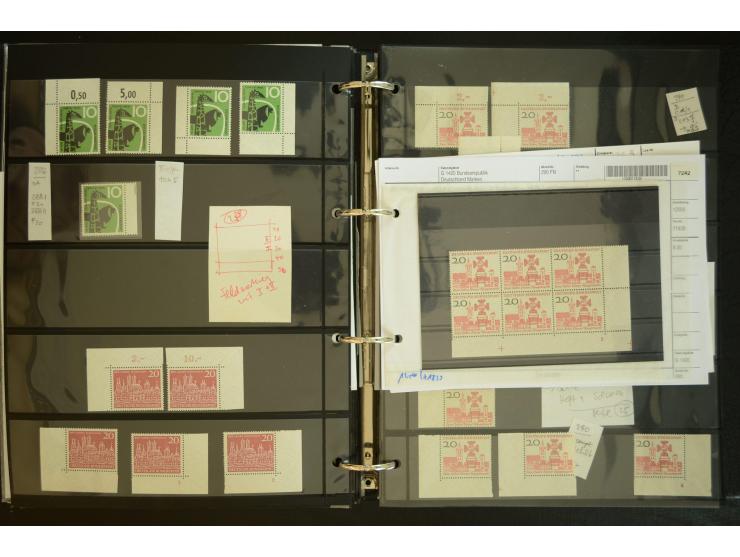 1949/95, postfrische Spezialsammlung, fast ausschließlich Rand- und vor allem Eckrandstücke, dabei auch Paare und 4er-Blocks,