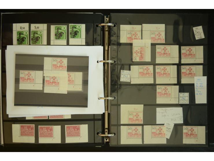 1949/95, postfrische Spezialsammlung, fast ausschließlich Rand- und vor allem Eckrandstücke, dabei auch Paare und 4er-Blocks,