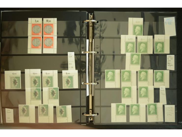 1949/95, postfrische Spezialsammlung, fast ausschließlich Rand- und vor allem Eckrandstücke, dabei auch Paare und 4er-Blocks,
