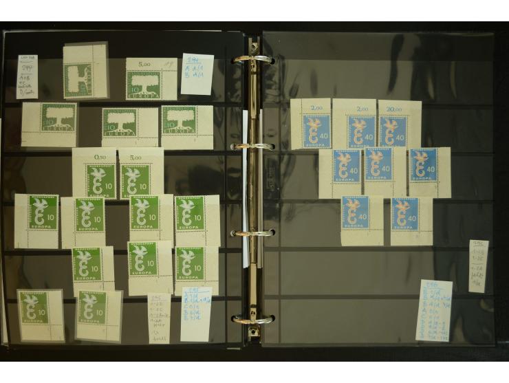 1949/95, postfrische Spezialsammlung, fast ausschließlich Rand- und vor allem Eckrandstücke, dabei auch Paare und 4er-Blocks,