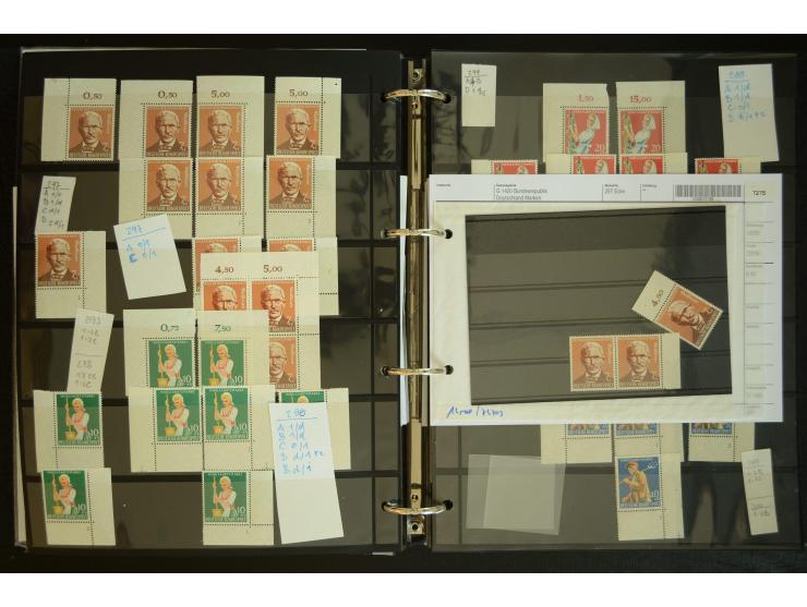 1949/95, postfrische Spezialsammlung, fast ausschließlich Rand- und vor allem Eckrandstücke, dabei auch Paare und 4er-Blocks,
