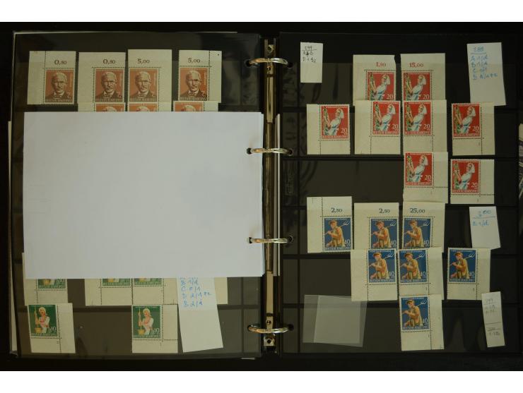 1949/95, postfrische Spezialsammlung, fast ausschließlich Rand- und vor allem Eckrandstücke, dabei auch Paare und 4er-Blocks,