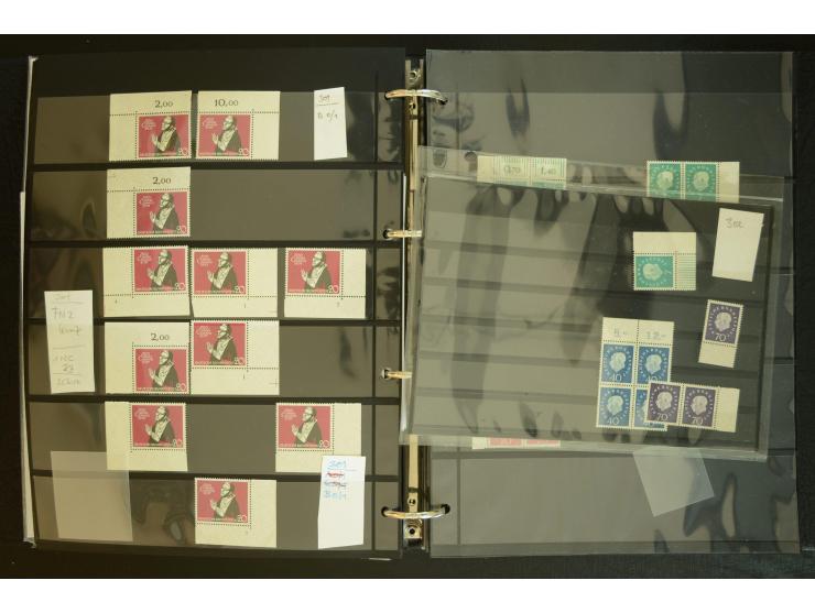 1949/95, postfrische Spezialsammlung, fast ausschließlich Rand- und vor allem Eckrandstücke, dabei auch Paare und 4er-Blocks,