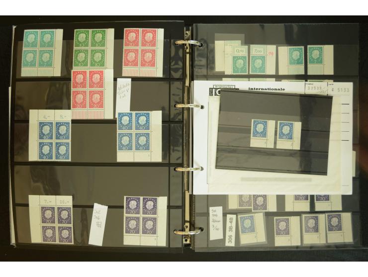 1949/95, postfrische Spezialsammlung, fast ausschließlich Rand- und vor allem Eckrandstücke, dabei auch Paare und 4er-Blocks,