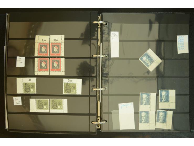 1949/95, postfrische Spezialsammlung, fast ausschließlich Rand- und vor allem Eckrandstücke, dabei auch Paare und 4er-Blocks,