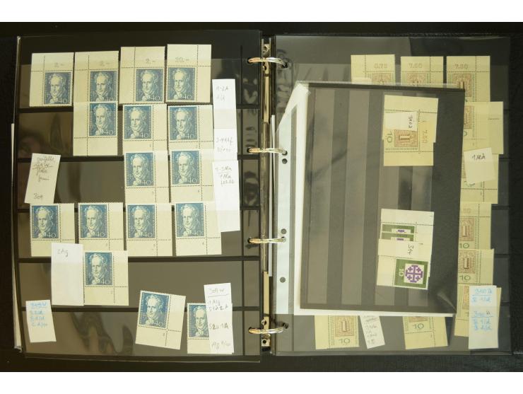 1949/95, postfrische Spezialsammlung, fast ausschließlich Rand- und vor allem Eckrandstücke, dabei auch Paare und 4er-Blocks,