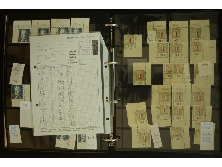 1949/95, postfrische Spezialsammlung, fast ausschließlich Rand- und vor allem Eckrandstücke, dabei auch Paare und 4er-Blocks,