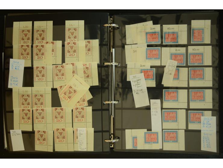 1949/95, postfrische Spezialsammlung, fast ausschließlich Rand- und vor allem Eckrandstücke, dabei auch Paare und 4er-Blocks,