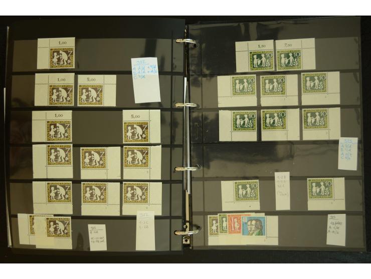 1949/95, postfrische Spezialsammlung, fast ausschließlich Rand- und vor allem Eckrandstücke, dabei auch Paare und 4er-Blocks,