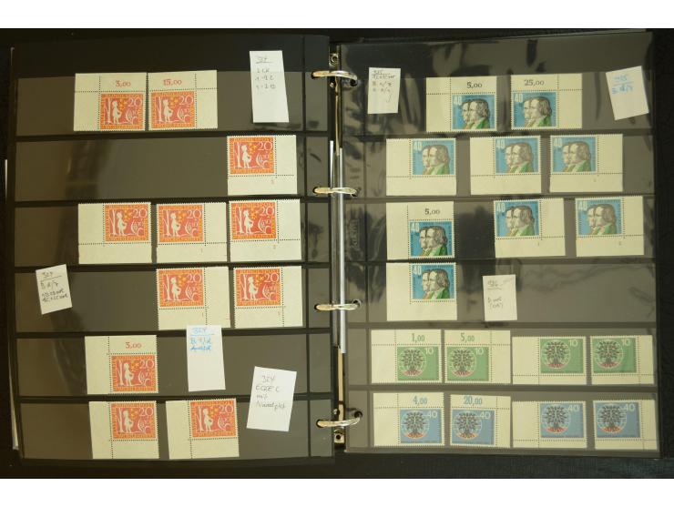 1949/95, postfrische Spezialsammlung, fast ausschließlich Rand- und vor allem Eckrandstücke, dabei auch Paare und 4er-Blocks,