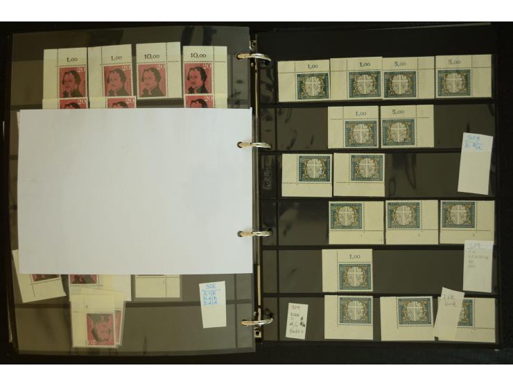 1949/95, postfrische Spezialsammlung, fast ausschließlich Rand- und vor allem Eckrandstücke, dabei auch Paare und 4er-Blocks,