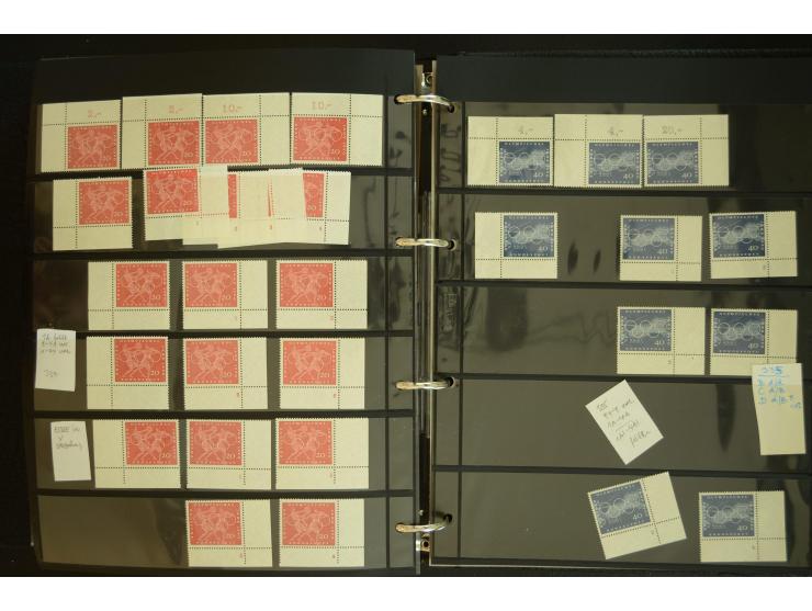 1949/95, postfrische Spezialsammlung, fast ausschließlich Rand- und vor allem Eckrandstücke, dabei auch Paare und 4er-Blocks,