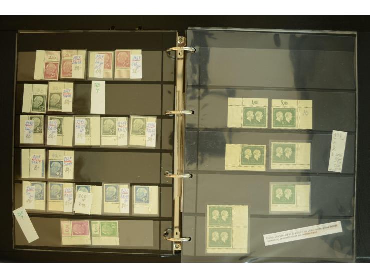 1949/95, postfrische Spezialsammlung, fast ausschließlich Rand- und vor allem Eckrandstücke, dabei auch Paare und 4er-Blocks,