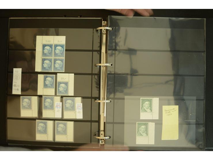 1949/95, postfrische Spezialsammlung, fast ausschließlich Rand- und vor allem Eckrandstücke, dabei auch Paare und 4er-Blocks,