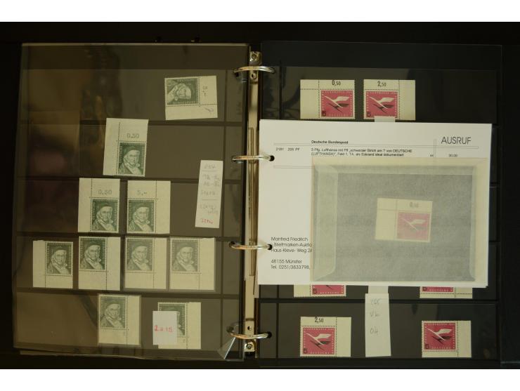 1949/95, postfrische Spezialsammlung, fast ausschließlich Rand- und vor allem Eckrandstücke, dabei auch Paare und 4er-Blocks,
