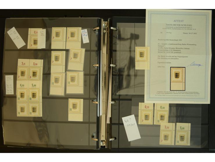 1949/95, postfrische Spezialsammlung, fast ausschließlich Rand- und vor allem Eckrandstücke, dabei auch Paare und 4er-Blocks,