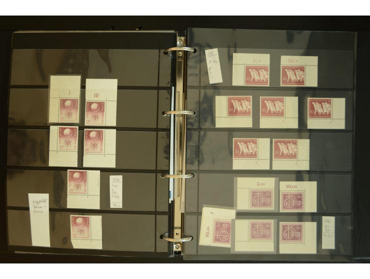 1949/95, postfrische Spezialsammlung, fast ausschließlich Rand- und vor allem Eckrandstücke, dabei auch Paare und 4er-Blocks,