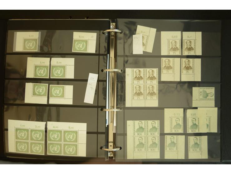 1949/95, postfrische Spezialsammlung, fast ausschließlich Rand- und vor allem Eckrandstücke, dabei auch Paare und 4er-Blocks,