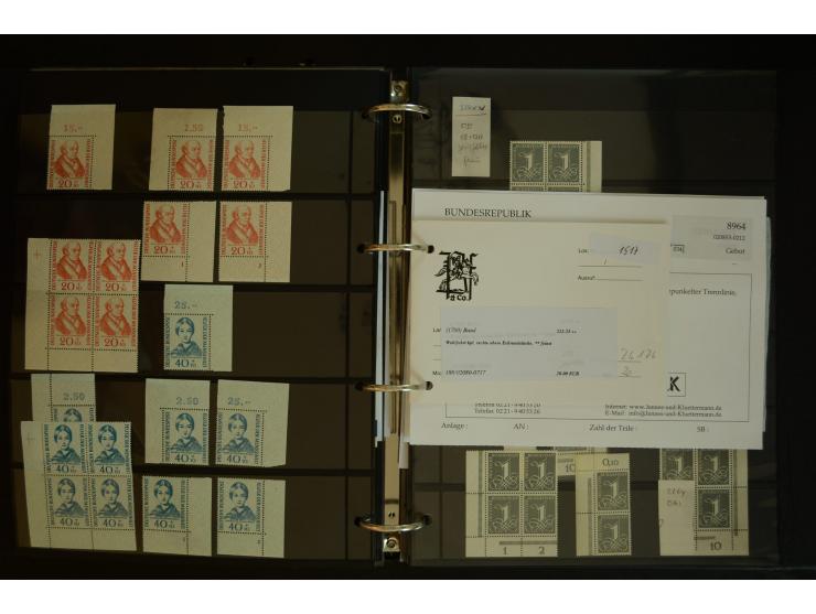 1949/95, postfrische Spezialsammlung, fast ausschließlich Rand- und vor allem Eckrandstücke, dabei auch Paare und 4er-Blocks,