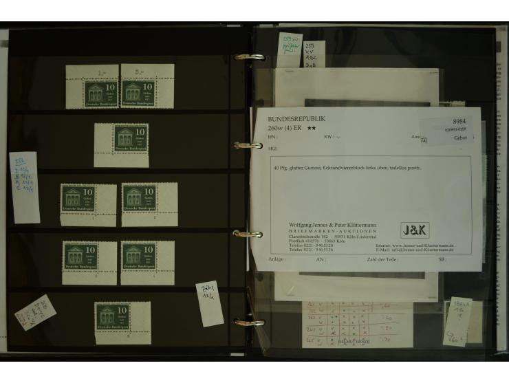 1949/95, postfrische Spezialsammlung, fast ausschließlich Rand- und vor allem Eckrandstücke, dabei auch Paare und 4er-Blocks,