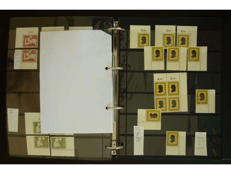 1949/95, postfrische Spezialsammlung, fast ausschließlich Rand- und vor allem Eckrandstücke, dabei auch Paare und 4er-Blocks,