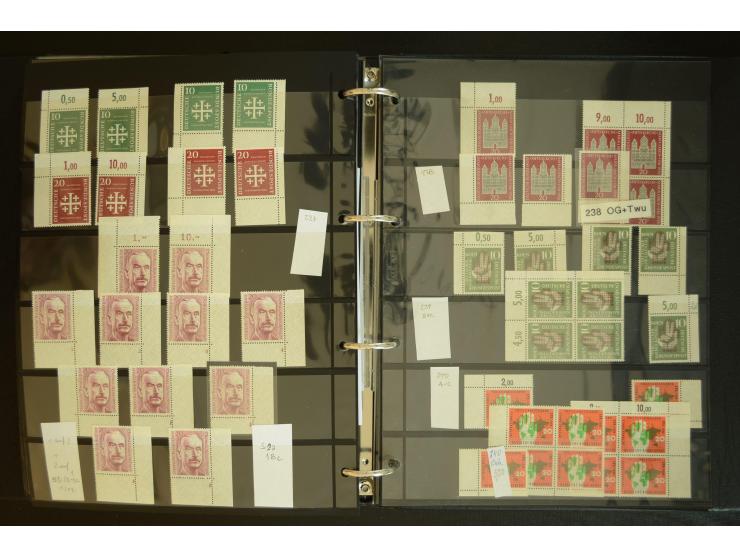 1949/95, postfrische Spezialsammlung, fast ausschließlich Rand- und vor allem Eckrandstücke, dabei auch Paare und 4er-Blocks,