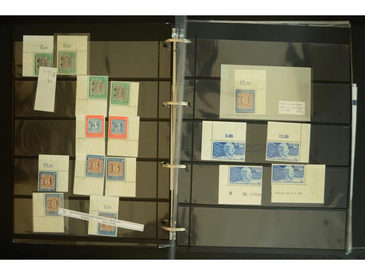 1949/95, postfrische Spezialsammlung, fast ausschließlich Rand- und vor allem Eckrandstücke, dabei auch Paare und 4er-Blocks,
