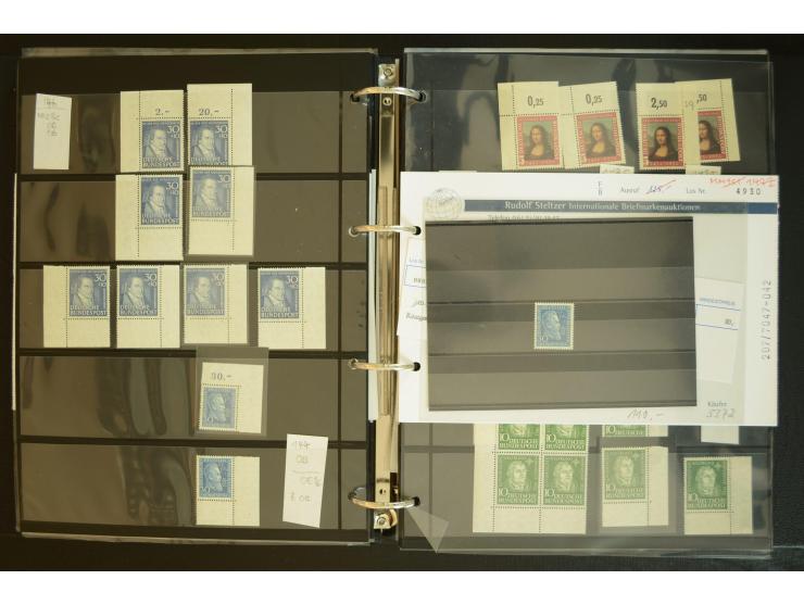 1949/95, postfrische Spezialsammlung, fast ausschließlich Rand- und vor allem Eckrandstücke, dabei auch Paare und 4er-Blocks,