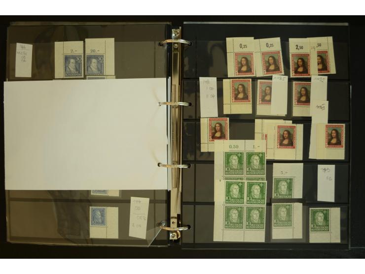 1949/95, postfrische Spezialsammlung, fast ausschließlich Rand- und vor allem Eckrandstücke, dabei auch Paare und 4er-Blocks,