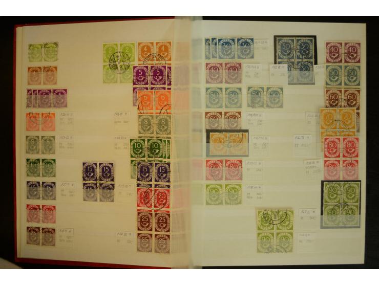 1951/66, postfrische, ungebrauchte und gestempelte Sammlung der Dauermarken, dabei Paare, 4er-Blocks, Zusammendrucke etc. mit