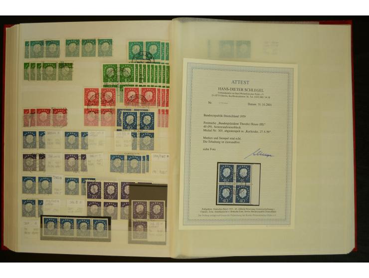 1951/66, postfrische, ungebrauchte und gestempelte Sammlung der Dauermarken, dabei Paare, 4er-Blocks, Zusammendrucke etc. mit