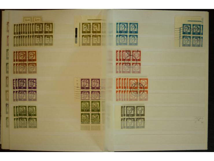 1951/66, postfrische, ungebrauchte und gestempelte Sammlung der Dauermarken, dabei Paare, 4er-Blocks, Zusammendrucke etc. mit