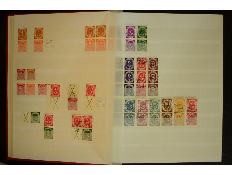 1951/66, postfrische, ungebrauchte und gestempelte Sammlung der Dauermarken, dabei Paare, 4er-Blocks, Zusammendrucke etc. mit