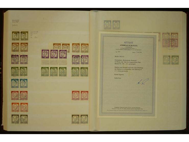 1951/66, postfrische, ungebrauchte und gestempelte Sammlung der Dauermarken, dabei Paare, 4er-Blocks, Zusammendrucke etc. mit