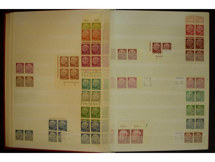 1951/66, postfrische, ungebrauchte und gestempelte Sammlung der Dauermarken, dabei Paare, 4er-Blocks, Zusammendrucke etc. mit