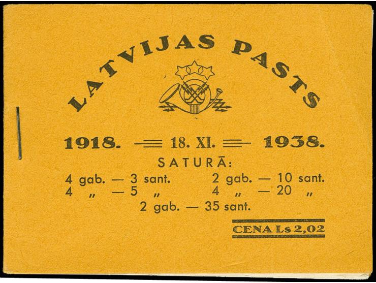 1938, 20th Anniversary of the Republic, booklet with 4 stamps at 3 s., 4 stamps at 5 s., 2 stamps at 10 s., 4 stamps at 20 s.