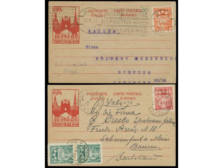 RIGA EXPOSITION, 1922, two used exposition postcards, addressed to Germany, good condition